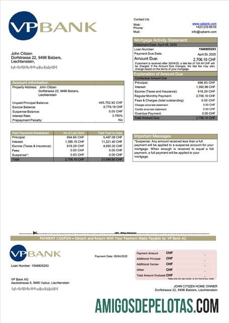 em branco Liechtenstein VP Bank AG Declaração de hipoteca modelo Word e PDF